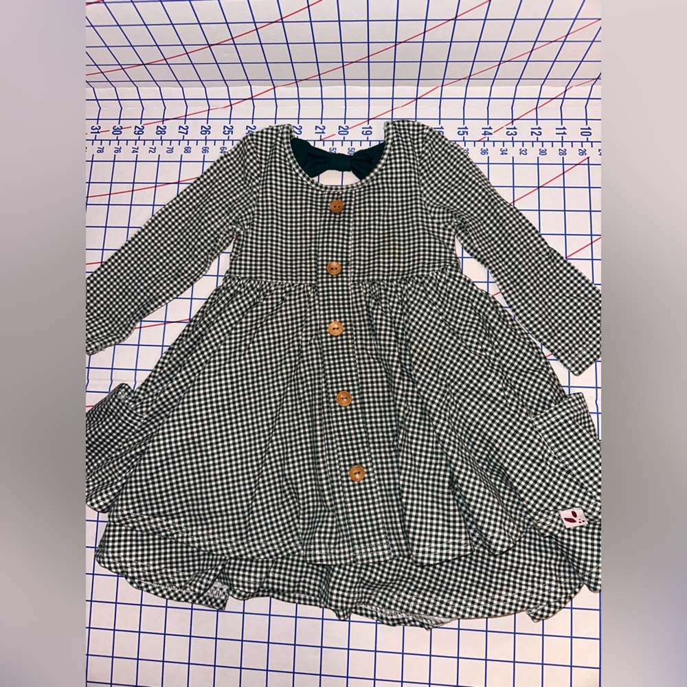 Green & White Sweethoney Gingham Button-Front Dress